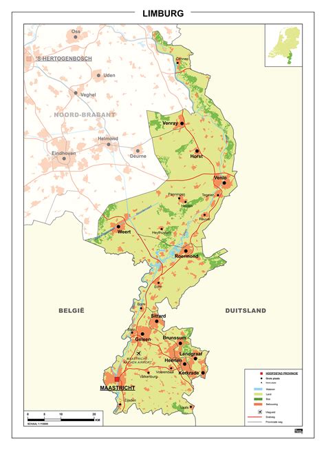 kaart van Limburg met de locatie van Baarlo en omliggende steden
