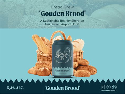 Fles 'Gouden Brood' bier met op de achtergrond het Sheraton Amsterdam Airport Hotel