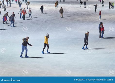 Mensen schaatsen op de ijsbaan in het Stadspark