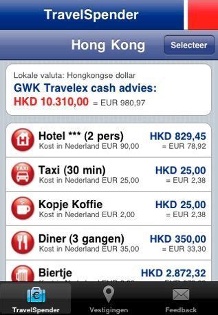Screenshot van de GWK Travelex koersconverter tool.