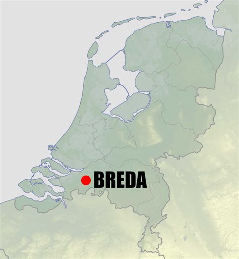 Schematische weergave van de locatie van Breda in Nederland