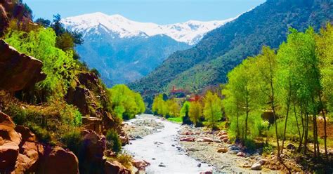 Groene vallei in het Atlasgebergte met wandelpaden