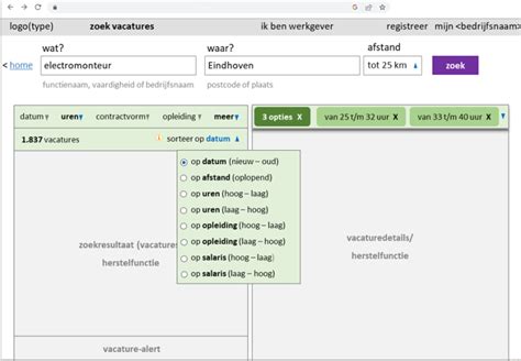 Screenshot van een vluchtzoekmachine met filters en sorteeropties