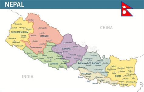 Kaart van Nepal met Kathmandu gemarkeerd
