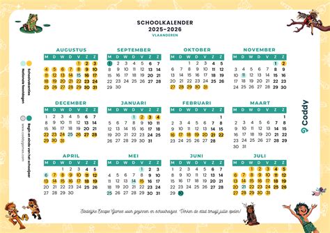 Kalender met markeringen voor schoolvakanties en indicatie van mogelijke kortingen