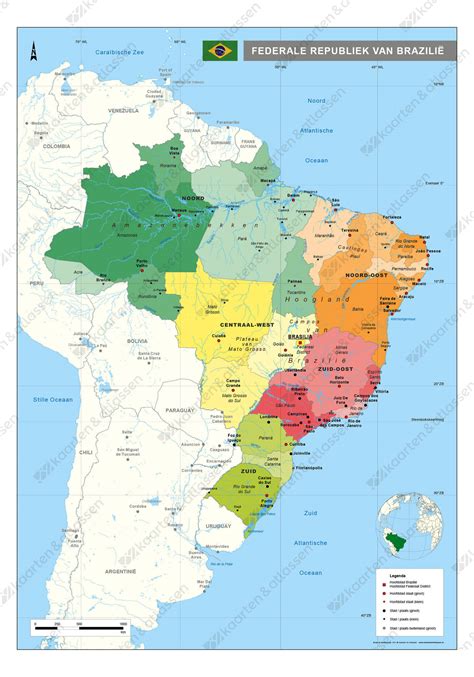 Kaart van Brazilië met aanduiding van risicogebieden en veiligheidstips.