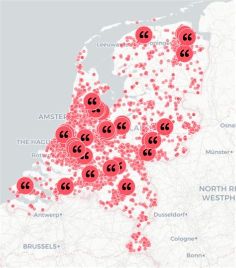 Locaties van verhuurvestigingen op een kaart.