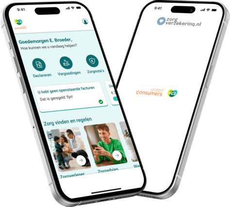 Illustratie van de ONVZ app met functies zoals declareren en inzicht in eigen risico.
