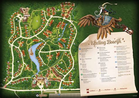Overzichtskaart van Efteling Bosrijk met de ligging van de accommodaties en faciliteiten