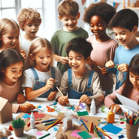 kinderen die knutselen in een kleurrijk atelier