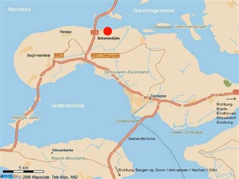Kaart van Scharendijke met de ligging van Kustpark Muralt en nabijgelegen voorzieningen
