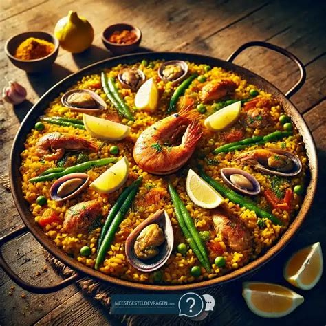 Een kleurrijke paella geserveerd in een traditionele pan