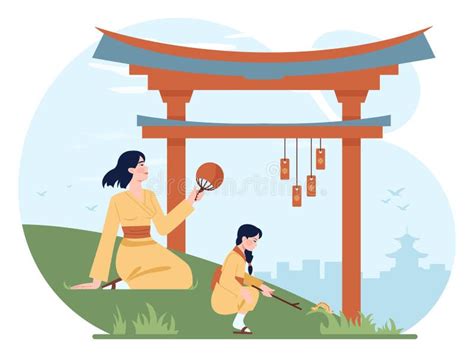 Gezin met kinderen die plezier hebben bij een Japanse tempel.