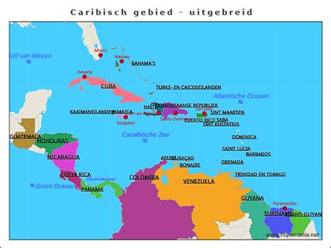 kaart van het Caribisch gebied met Venezuela en de ABC-eilanden