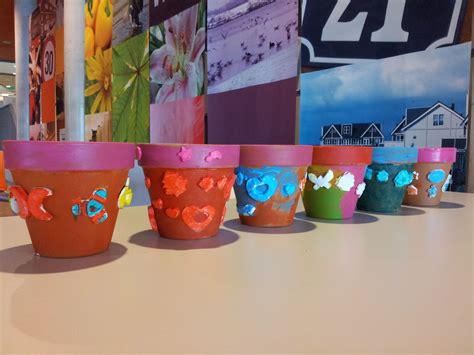 Zelfgemaakt plantenpotje versierd door kinderen