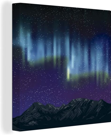 Illustratie van het Noorderlicht boven een fjord.