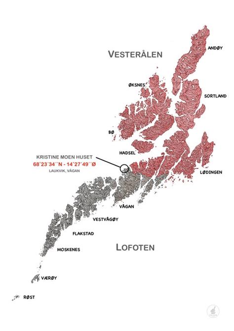 Kaart die de locatie van de Lofoten en Vesterålen toont.