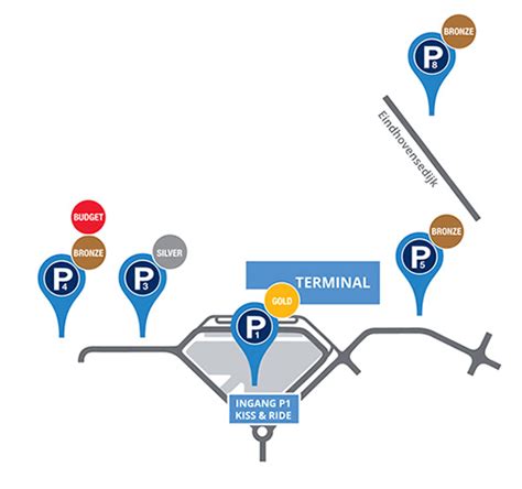 Plattegrond van Lille Airport met aanduiding van terminal, parkeerplaatsen en toegangswegen.