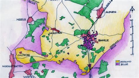Kaart van de bijzondere grenzen tussen Baarle-Nassau en Baarle-Hertog