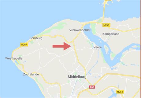 Kaart van Serooskerke met de weersvoorspellingsgebieden