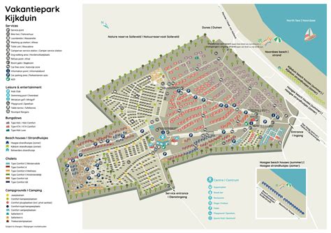 Plattegrond van Roompot Vakantiepark Kijkduin met aanduiding van accommodaties en faciliteiten
