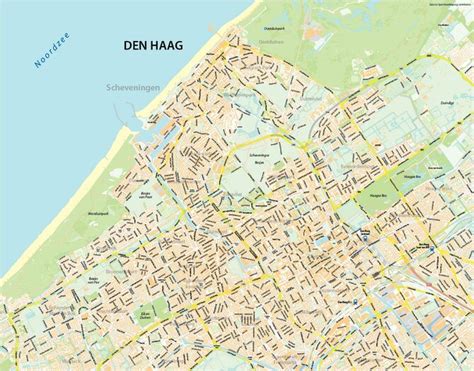 Kaart van de regio die de nabijheid van Den Haag, Scheveningen en het strand toont