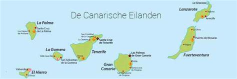 Kaart van de Canarische Eilanden met de ligging ten opzichte van Afrika en de belangrijkste eilanden.