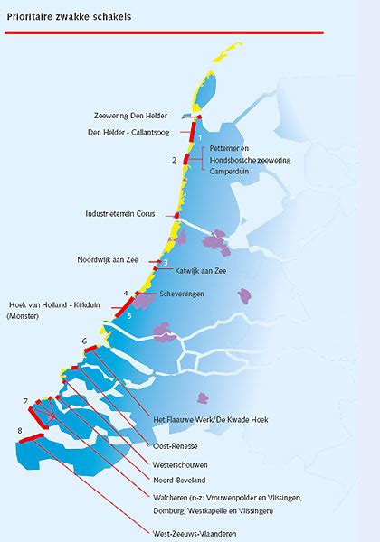 Overzichtskaart van de Nederlandse kust met populaire badplaatsen