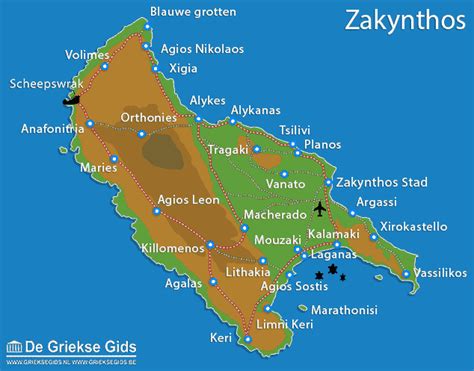 Vogelvlucht van het Griekse eiland Zakynthos met zijn turquoise wateren en groene landschappen