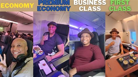 Infographic die de verschillen tussen Economy, Premium Economy, Business en First Class weergeeft.