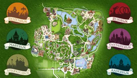 Overzichtskaart van de Efteling met de verschillende rijken