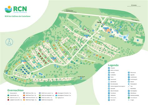 Overzichtskaart van de camping RCN Les Collines de Castellane met de belangrijkste faciliteiten.