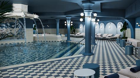 Interieur van het zwembad in het Efteling Grand Hotel met de Magische Bron