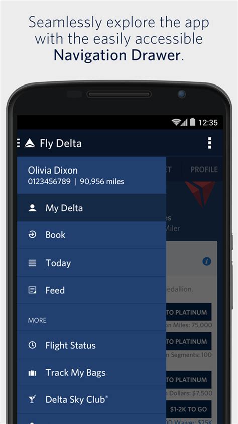 Screenshot van de Fly Delta app op een smartphone
