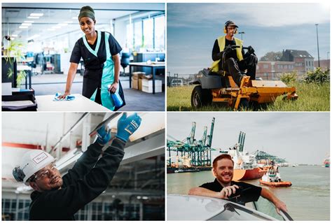 Collage van diverse facilitaire werkzaamheden op een luchthaven