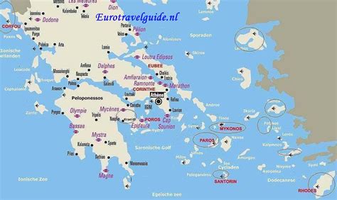 Kaart van de Griekse eilanden met gemarkeerde routes
