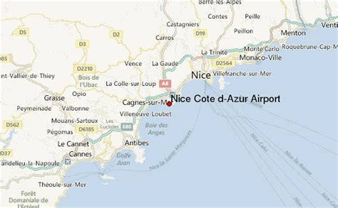 Kaart van de ligging van Nice Côte d'Azur Airport ten opzichte van het stadscentrum