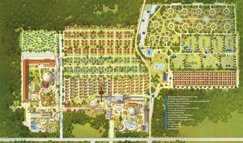 Plattegrond van Attractie- & Vakantiepark Slagharen met de verschillende themagebieden en accommodaties.