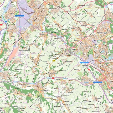 Een kaart van de regio Zuid-Limburg met de belangrijkste bezienswaardigheden en attracties gemarkeerd.