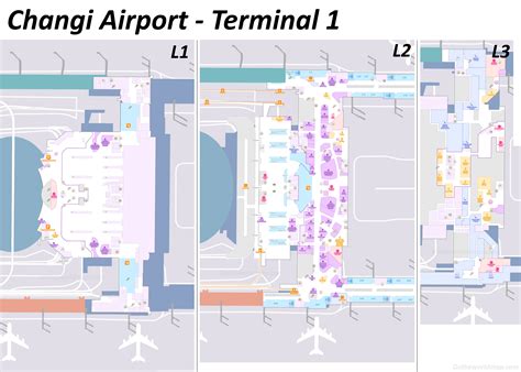 Schematische weergave van de faciliteiten op Changi Airport, Singapore.