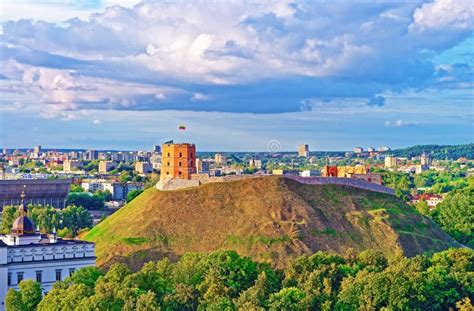 Illustratie van de Gediminastoren met uitzicht over Vilnius