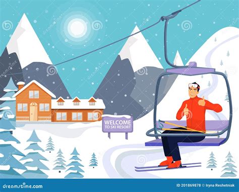 Illustratie van een skilift met mondkapjes