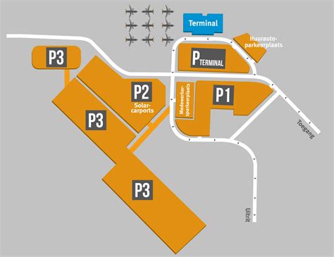 plattegrond met parkeerplaatsen P1 en P2 ten opzichte van de terminal