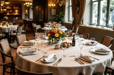 Foto van een sfeervol restaurant van een hotel met een mooi gedekte tafel