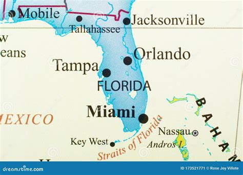 Kaart van Florida met Miami en Orlando gemarkeerd
