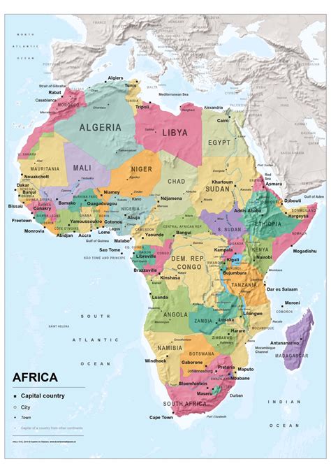 Kaart van Afrika met de KLM-routes naar Windhoek en andere bestemmingen gemarkeerd