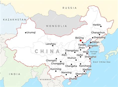 Gedetailleerde kaart van China met de belangrijkste internationale luchthavens gemarkeerd.