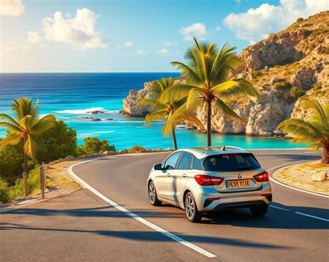 Een huurauto geparkeerd op een schilderachtige locatie op Kreta met uitzicht op zee.