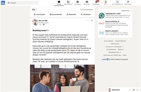 Screenshot van een website met een 