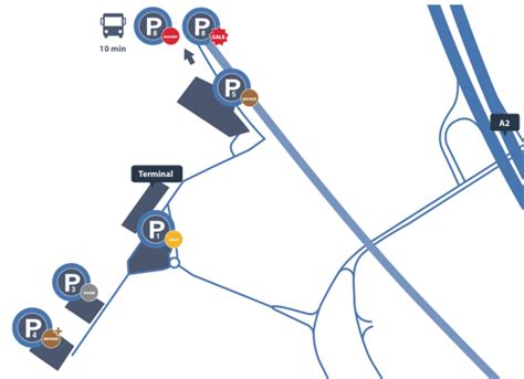 Illustratie van de parkeerroute en inrijprocedure bij Eindhoven Airport
